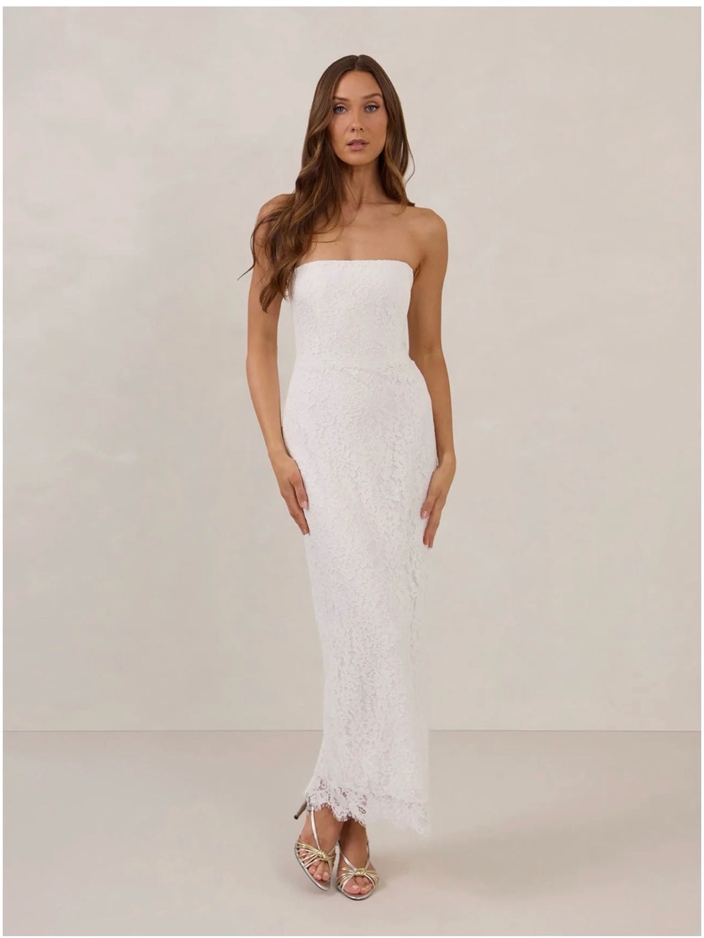 Park & Fifth White Strapless Lace Column Gown